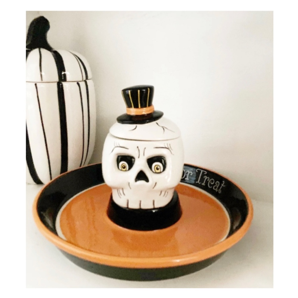 NEW Transpac Little Village by Shelly Comiskey Skeleton Chips & Dip Platter